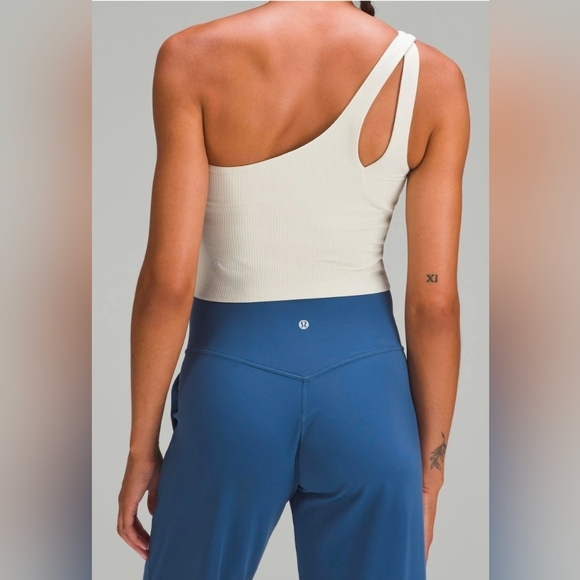 Lululemon Ribbed Nulu Asymmetrical Yoga Tank Top Light Support A/B Cup Bone 10 - Picture 3 of 12